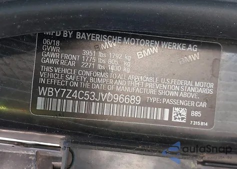 2018 BMW I3 94Ah W/Range Extender from USA, damaged, VIN WBY7Z4C53JVD96689
